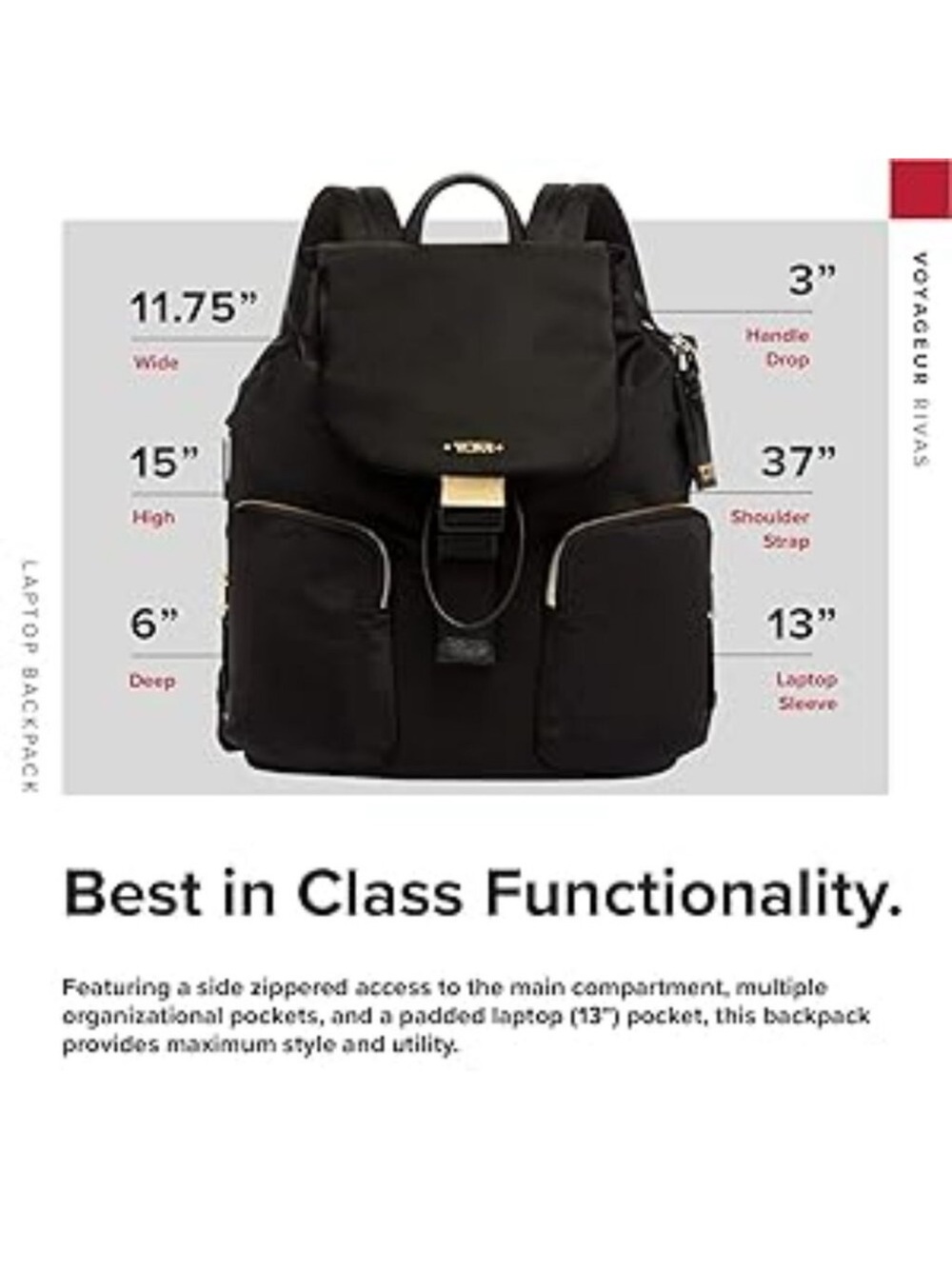 Tumi Black Nylon Backpack with Gold Hardware - Picture 3 of 10